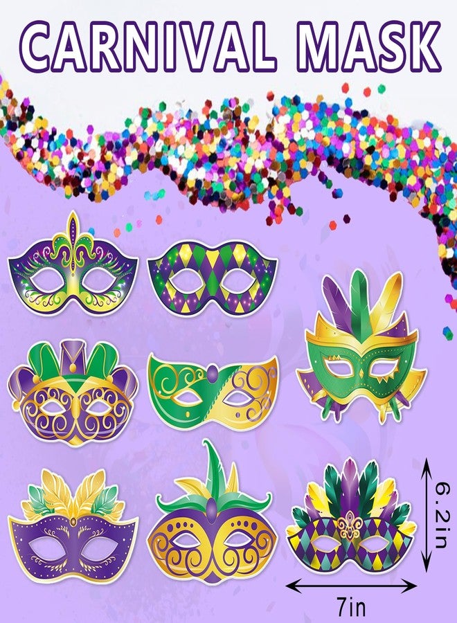 Glodecart 8PCS Mardi Gras Paper Masks for Cosplay, Mardi Gras Masks for Party Supplies Mardi Gras Carnival Face Masks - Image 2